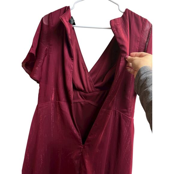 Ever Pretty Metallic Fabric V-Neck A-Line Wedding Guest Dress Ruffled Hem Large - Picture 6 of 10